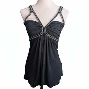 Sky Black Rhinestone Chain Embellished Top XS NWT